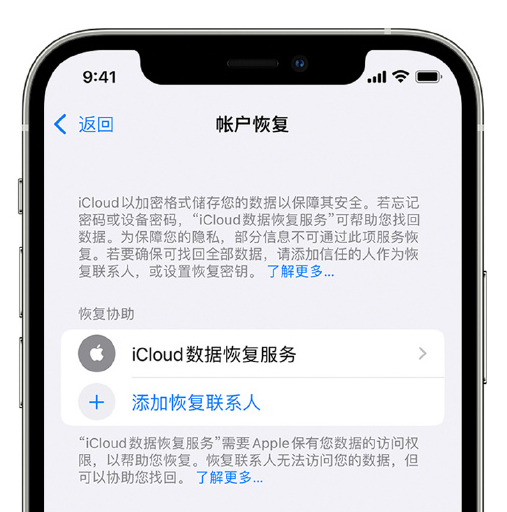 惠民苹果手机维修分享在 iPhone 上设置帐户恢复联系人的方法 