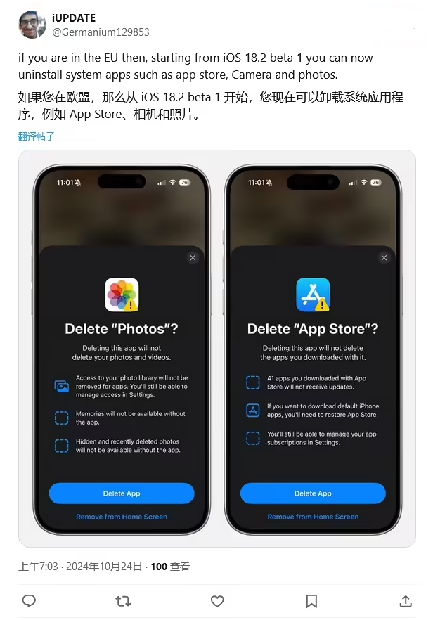 惠民苹果手机维修分享iOS 18.2 支持删除 App Store 应用商店 